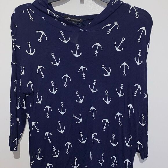 American Dream Women's Navy White Floral Lace Back Stretch Pullover Hoodie Small - Picture 1 of 8